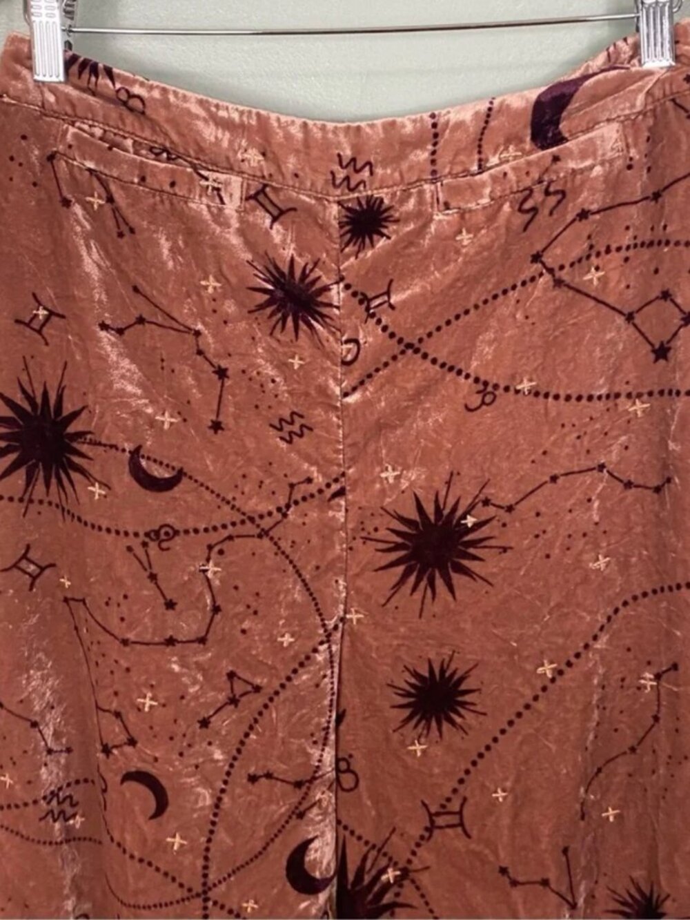 Anthropologie Embroidered Velvet Wide-Leg Pants Celestial Zodiac Brown Size 8 - Picture 7 of 13